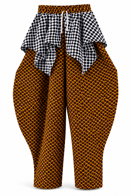 African Print Yellow Scale Ruffle Pants