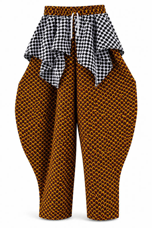 African Print Yellow Scale Ruffle Pants